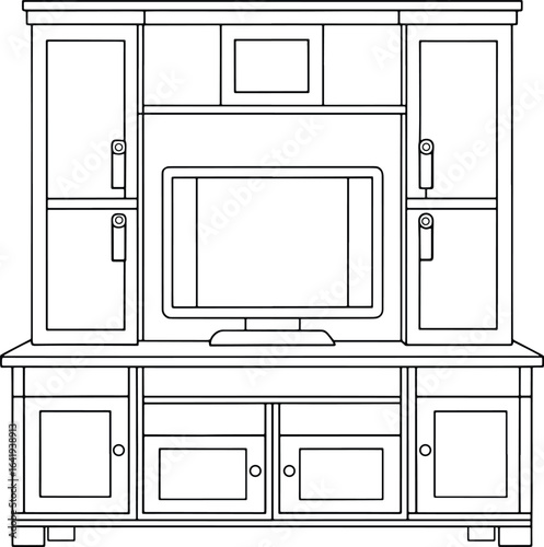Entertainment center with shelving design for modern living room and home theater furnishing concepts