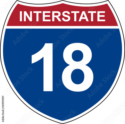 Interstate 18. Interstate highway sign. Road number. Signpost indicating route numbers in the U.S. Interstate Highway System. Even numbers run west to east. Odd numbers run north to south.