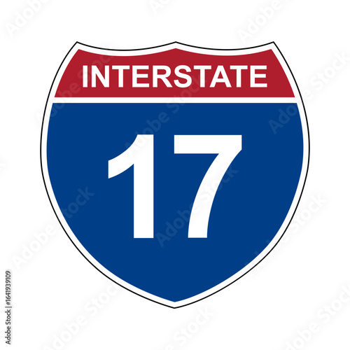 Interstate 17. Interstate highway sign. Road number. Signpost indicating route numbers in the U.S. Interstate Highway System. Even numbers run west to east. Odd numbers run north to south.