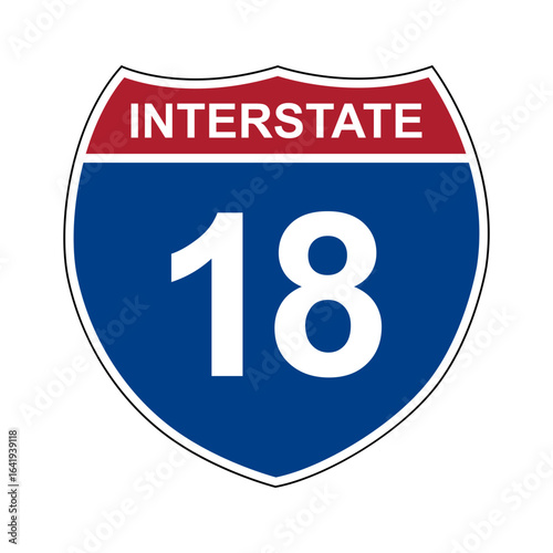 Interstate 18. Interstate highway sign. Road number. Signpost indicating route numbers in the U.S. Interstate Highway System. Even numbers run west to east. Odd numbers run north to south.