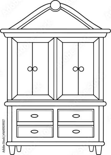 Classic armoire with drawers line art illustration for elegant home furnishing and interior design concepts