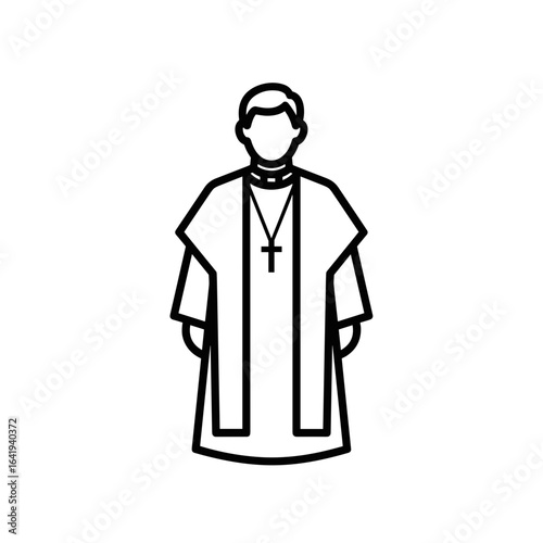 Priest wearing traditional robes and cross standing in front view  icon Catholic Religion Outline Icons