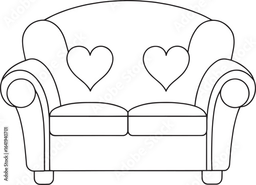 Romantic couch illustration perfect for adding a warm, loving atmosphere to interior decor and design projects