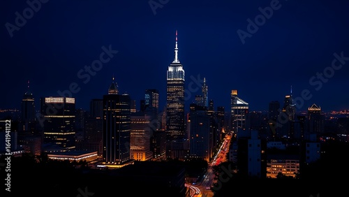 Wallpaper Mural Nighttime city skyline with glowing windows and streetlights, capturing urban vibrancy. Torontodigital.ca