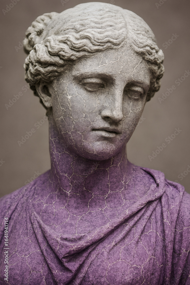 Statue a classical female figure with a purple robe, showcasing ancient art and historical beauty in a museum setting, ideal for cultural and artistic projects Statue a classical female figure with a purple robe, showcasing ancient art and historical beauty in a museum setting, ideal for cultural and artistic projects