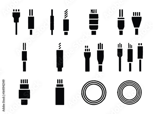 Various Computer Cable and Connector Icons HDMI Ethernet