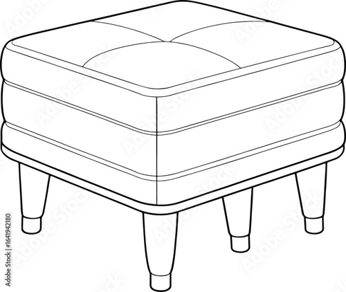 Upholstered ottoman line art illustration ideal for furniture catalogs and contemporary home decor designs