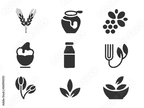 Assortment of food and agriculture icons wheat grain