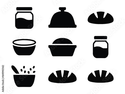 Black Silhouette Icons of Food and Kitchen Items vector