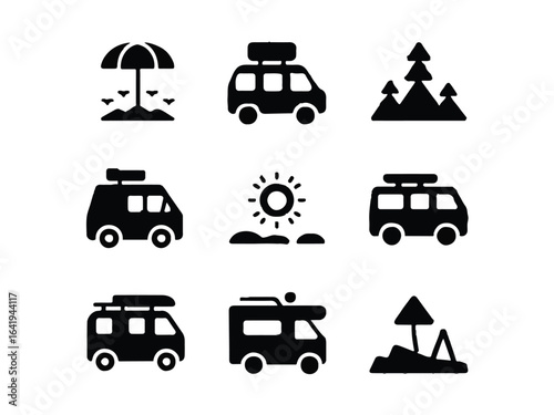 Camping and Travel Icons Set campervan