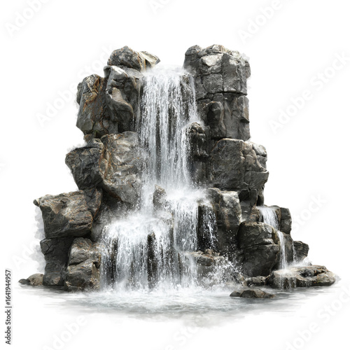 Beautiful waterfall with rocks isolated on transparent background in nature