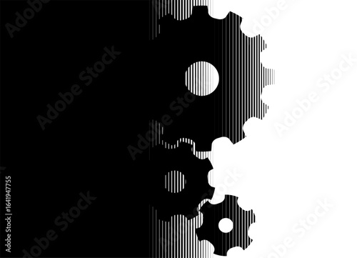 Vector transition from black to white. Gears. Industrial black and white pattern. Striped design element. Vector background for covers, packaging, advertising. Halftone. mechanism