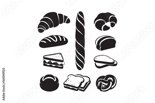 Collection of hand drawn bakery pastries and breads