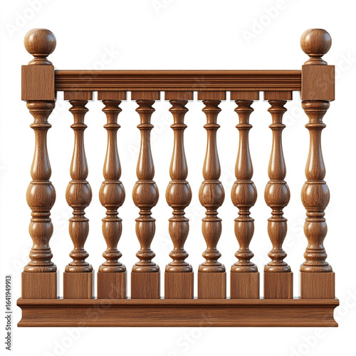 Ornate wooden balustrade with turned spindles and ball finials banister railing