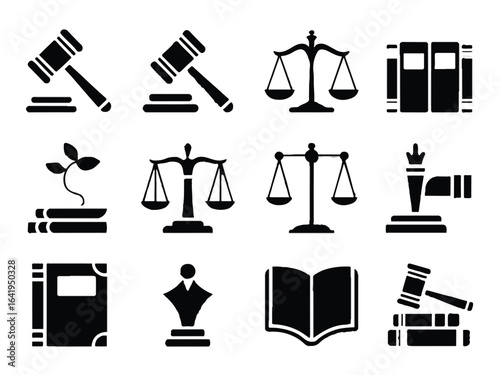 Set of Twelve Legal and Justice Icons gavel