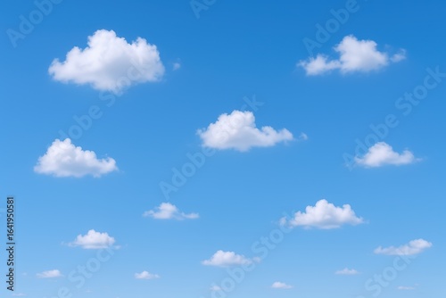 Fluffy White Clouds Scattered Across a Clear Blue Sky - Serene Weather Background Image
