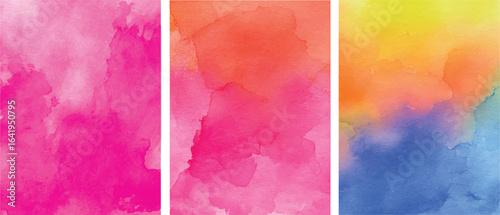 Set of colorful watercolor brush strokes, paint blots, pink yellow blue Bundle set of vector colorful watercolor backgrounds for business card or flyer template. High quality transparent background
