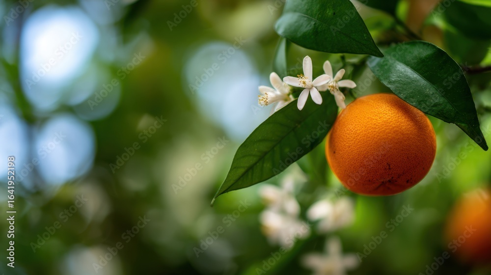 custom made wallpaper toronto digitalThe vibrant orange hanging amidst delicate white blossoms on a citrus tree.