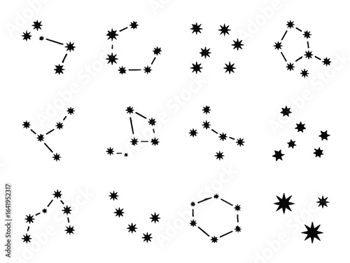Twelve Black Constellations and Star Patterns on White