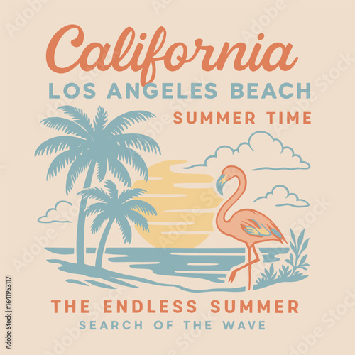 California los angeles beach endless summer illustration