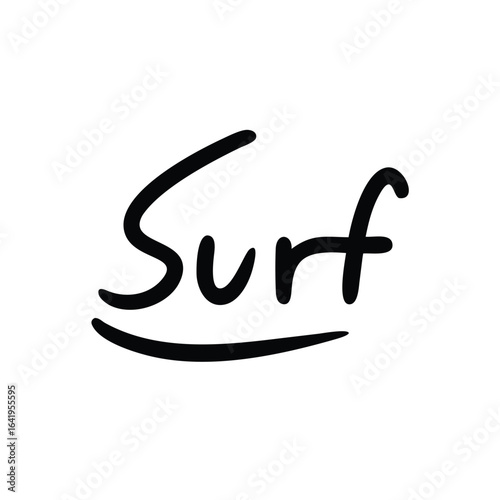 Handwritten 'Surf' typography on a wave.