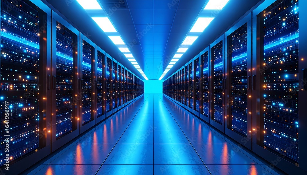 Fototapeta premium Data center server room corridor