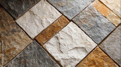 Stone Wall Cladding: Decorative Masonry Texture with Geometric Tile Pattern for Exterior and Interior Design