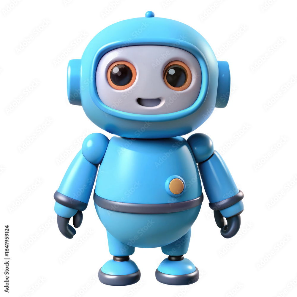 Fototapeta premium Cute blue robot isolated on transparent background