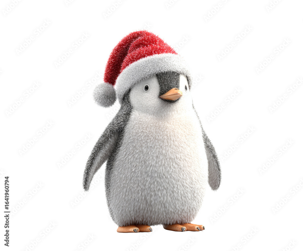 Fototapeta premium A charming penguin in a Santa hat, ready for Christmas festivities.
