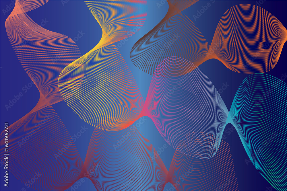 Obraz premium Abstract digital art with blue wavy lines, smoky patterns, and a swirling fractal design on a dark background