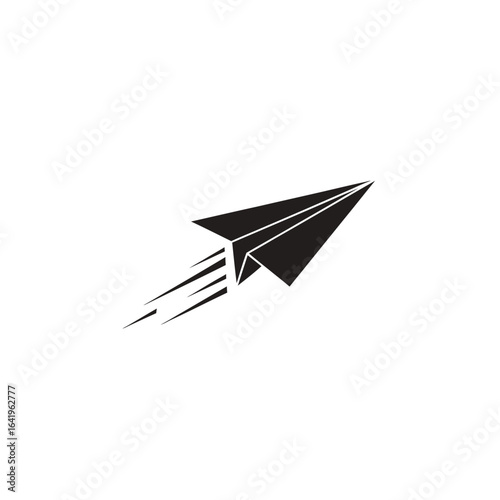 Paper airplane in flight black and white minimalist design symbol