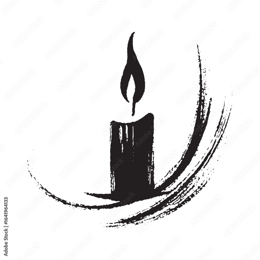 Ταπετσαρία Memorial candle silhouette minimalist brush stroke vector illustration