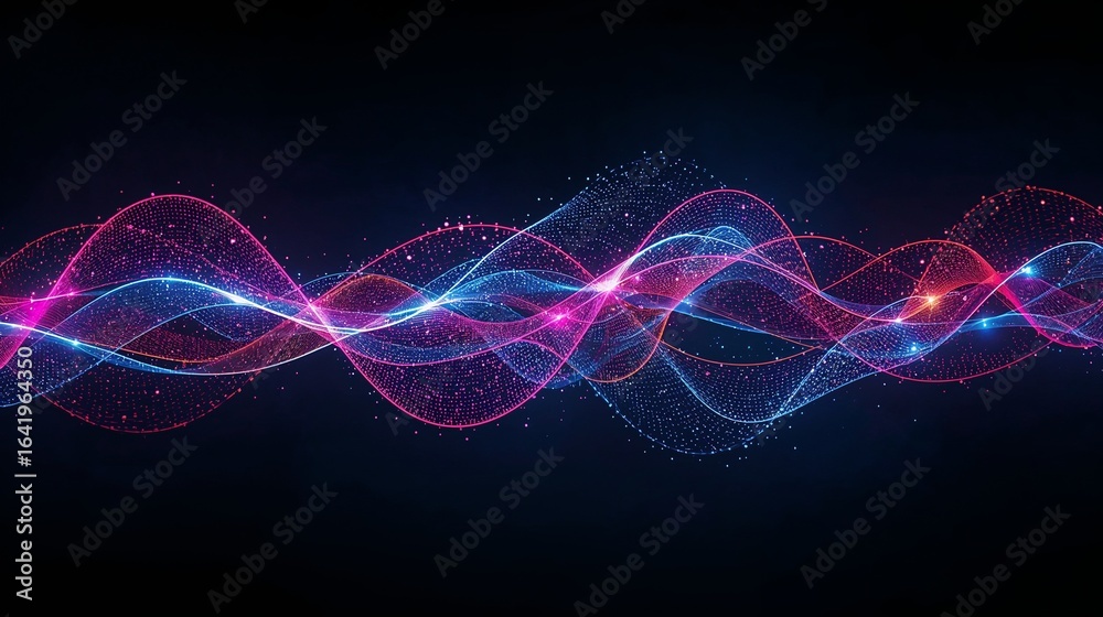 Fototapeta premium Vibrant waves of light and energy flow across a dark background in this stunning digital artwork.