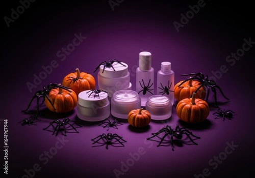 Rich deep purple backdrop with frosted skincare ja