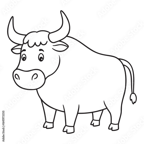 Children's coloring page of a cute bull illustration for creative activities and education