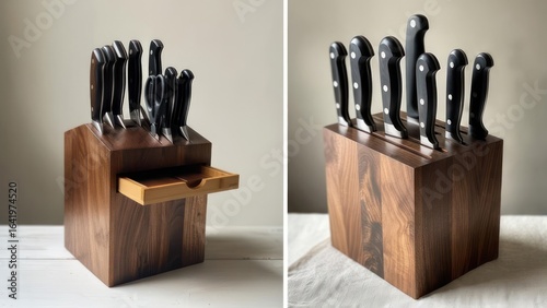 Wooden knife block with drawer