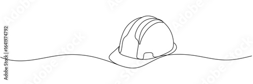 Continuous one line drawing of isolated hard hat. Hard helmet Editable stroke
