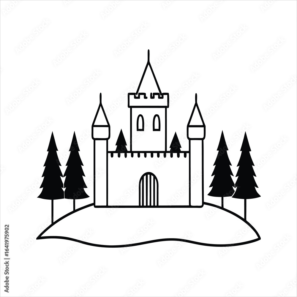 Obraz premium Castle with Trees and Grass Tranquil Scenery Vector Illustration