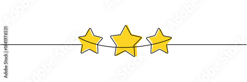 Continuous one line drawing. Three stars customer product rating review icon. Vector illustration Editable stroke