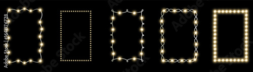 Vector set of realistic isolated retro rectangle neon marquee billboard for decoration and covering on the wall background. Concept of cinema and broadway.