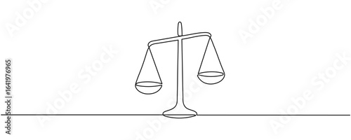 Line drawing of the balance of law and the scale of justice. Sign of equality and balance concept and company logo in simple linear style. Doodle vector illustration Editable stroke