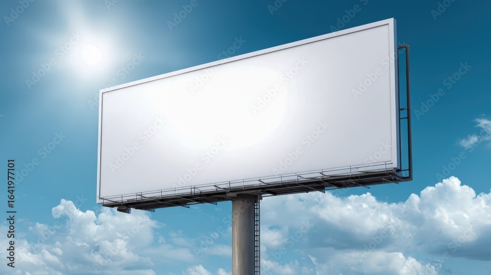 Obraz premium Blank Billboard Mockup Against a Bright Sky with Clouds, Ready for Custom Advertising