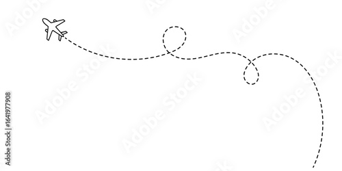 Airplane path in One Continuous line drawing. Business Concept of world travel and international flight airline with trace in simple linear style. Editable stroke. Doodle Vector illustration