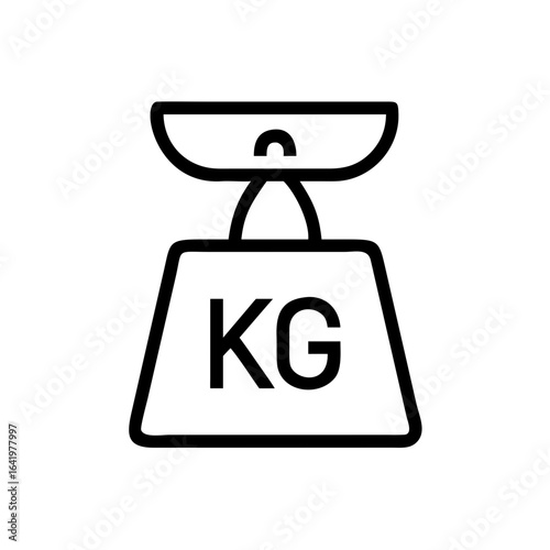 Illustration of a weighing scale with kg symbol indicating kilograms measurement in black and white style