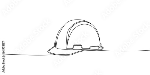 Continuous one line drawing of isolated hard hat. Hard helmet Editable stroke