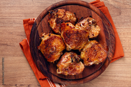 fried chicken thighs, with spices, homemade, no people,