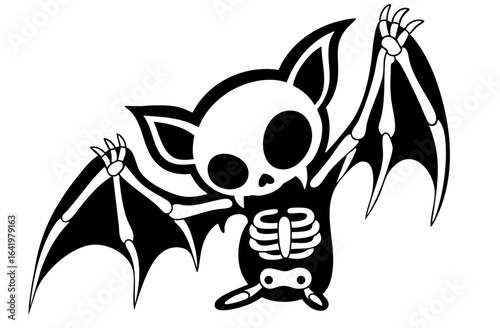 bat skeleton with spread wings, spooky flying creature
