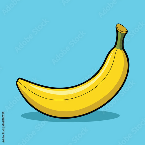 A ripe yellow banana, a healthy and sweet tropical fruit, is depicted as a fresh vector illustration isolated on a black background