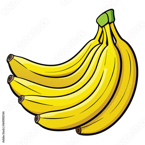 A ripe bunch of fresh yellow bananas isolated on a white background, a healthy and tropical fruit snack