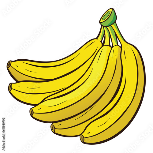 Fresh, ripe bananas, a natural and healthy tropical fruit, are shown isolated on a white background